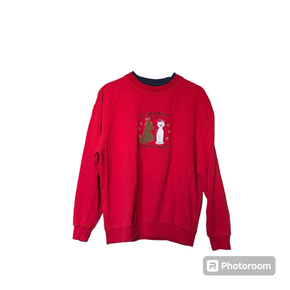 Vintage My Grandkids Are Pawsitively Purrfect Sweatshirt Womens‎ L Embroidered